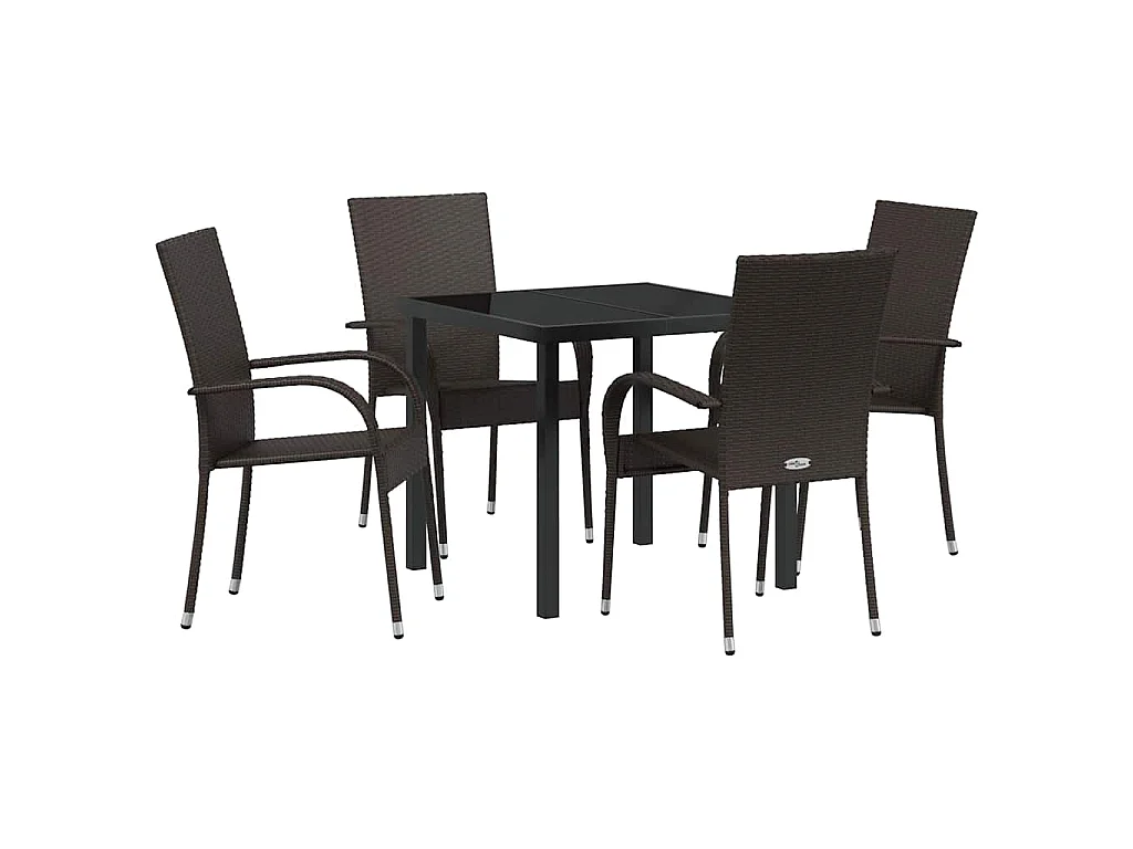 Ensemble de salle à manger de jardin 5 pièces - Poly rattan marron