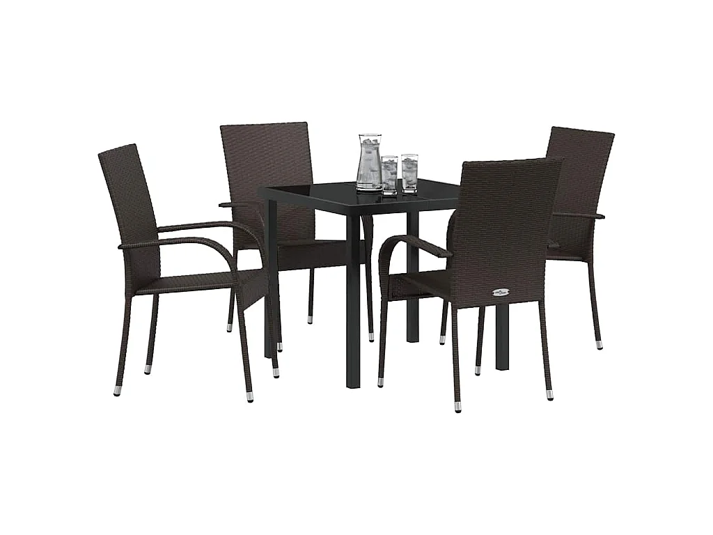 Ensemble de salle à manger de jardin 5 pièces - Poly rattan marron