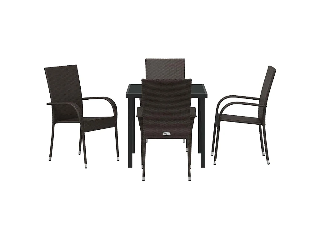 Ensemble de salle à manger de jardin 5 pièces - Poly rattan marron
