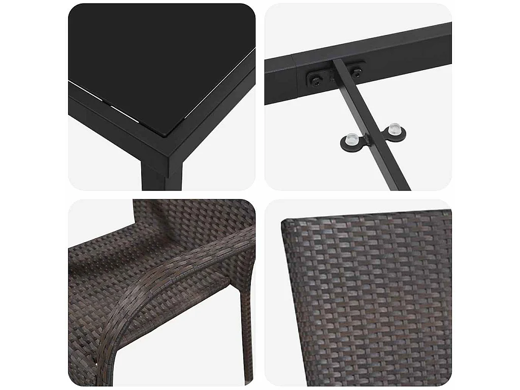 Ensemble de salle à manger de jardin 5 pièces - Poly rattan marron
