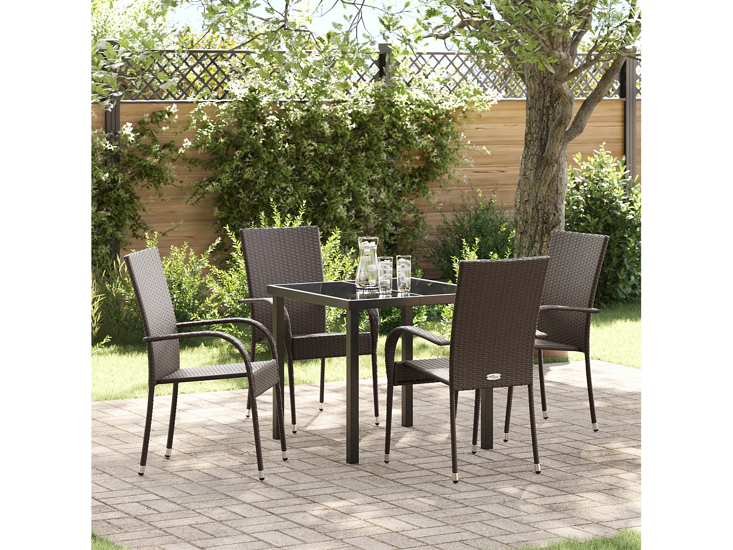 Ensemble de salle à manger de jardin 5 pièces - Poly rattan marron