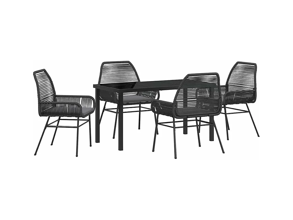 Ensemble de salle à manger de jardin 5 pièces avec coussins Noir Rattan Poly