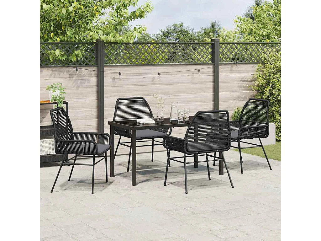 Ensemble de salle à manger de jardin 5 pièces avec coussins Noir Rattan Poly