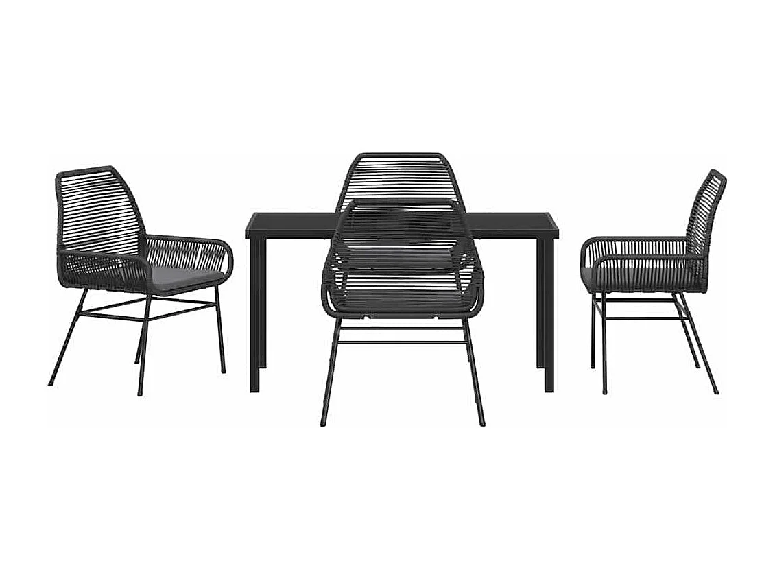 Ensemble de salle à manger de jardin 5 pièces avec coussins Noir Rattan Poly