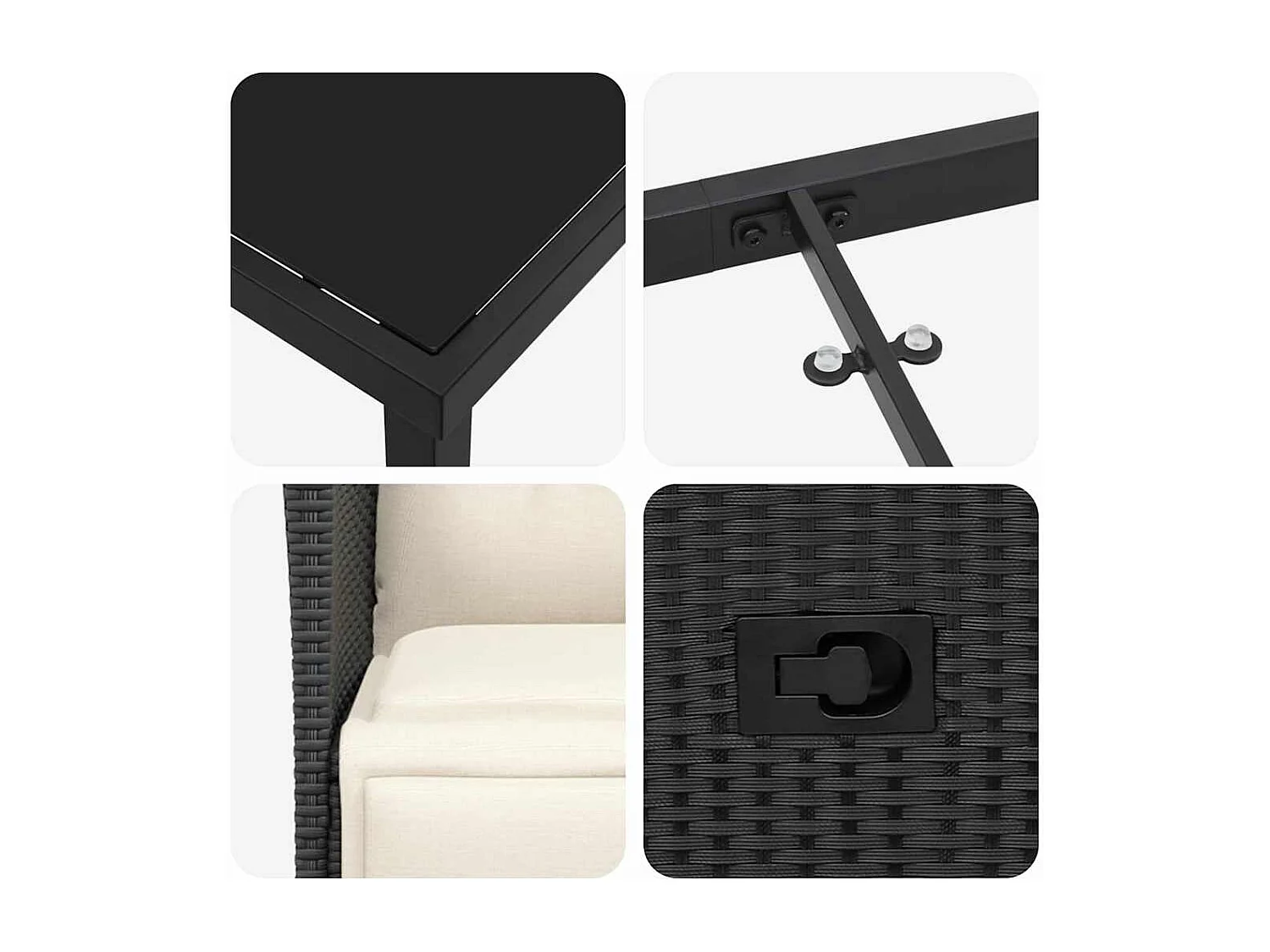 5-teiliges Garten-Ess-Set mit Kissen, schwarzes Polyrattan