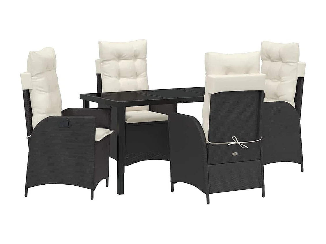 5-delige tuinset met zwarte polyrotan kussens