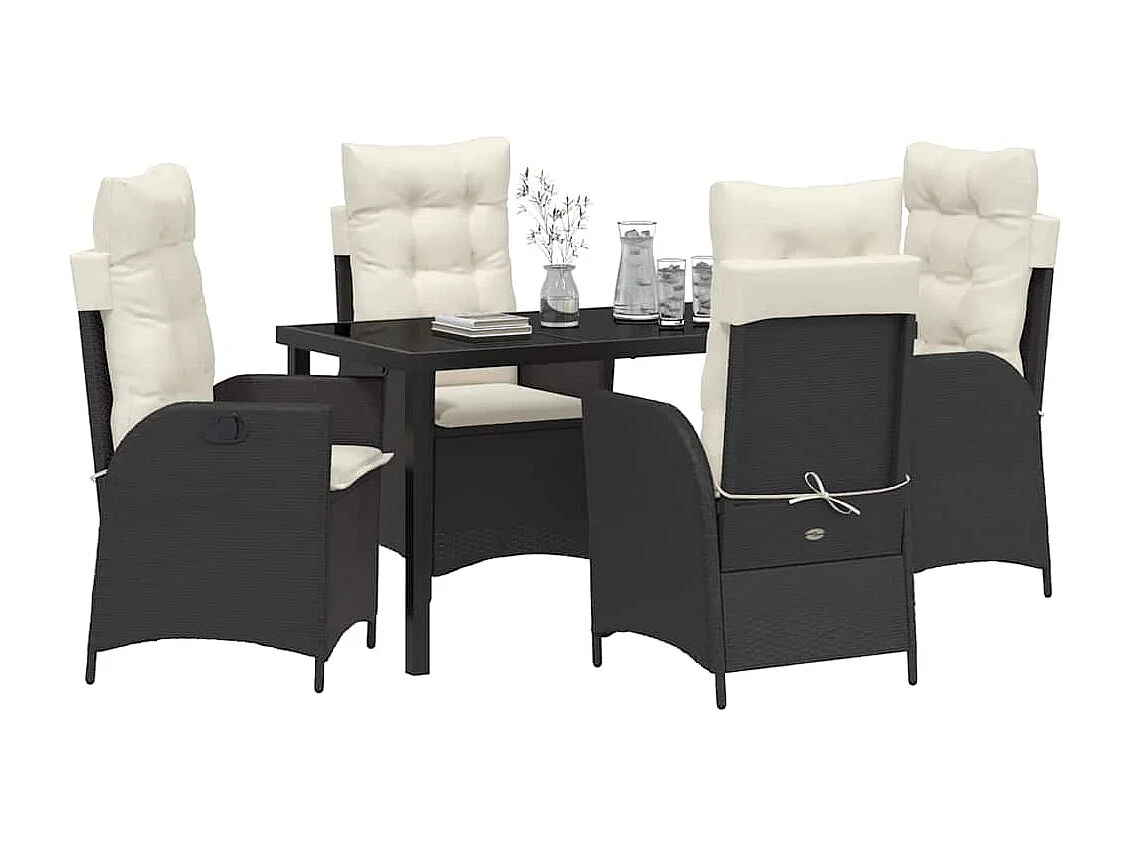 5-delige tuinset met zwarte polyrotan kussens