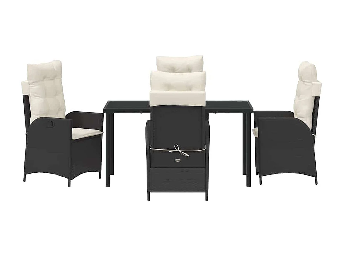 5-delige tuinset met zwarte polyrotan kussens