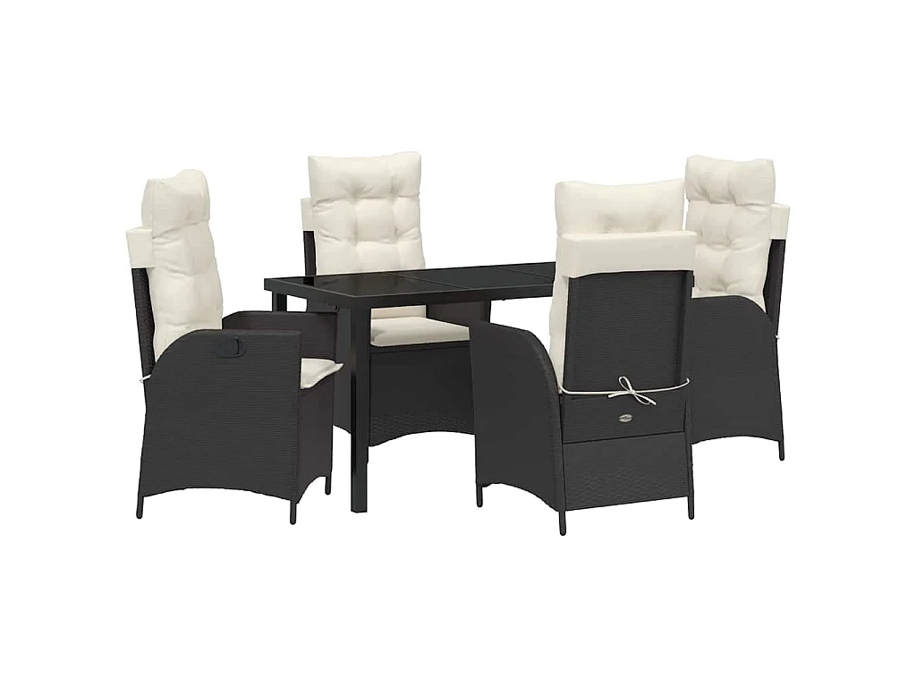 Ensemble de salle à manger de jardin 5 pièces avec coussins en poly rattan noir