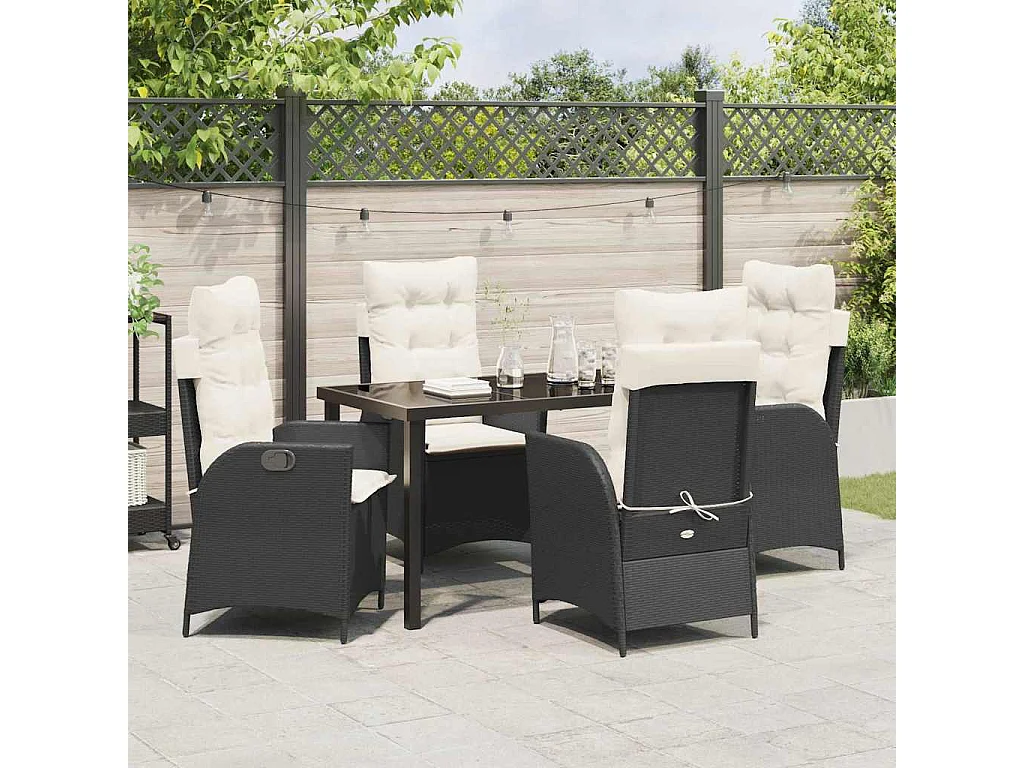 Ensemble de salle à manger de jardin 5 pièces avec coussins en poly rattan noir