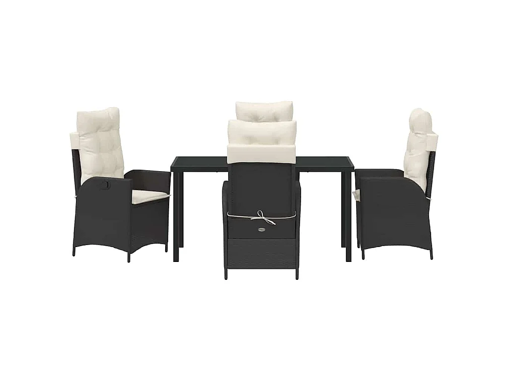 Ensemble de salle à manger de jardin 5 pièces avec coussins en poly rattan noir