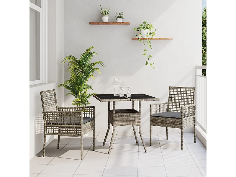 Set da pranzo da giardino in polyrattan da 3 pezzi, colore grigio