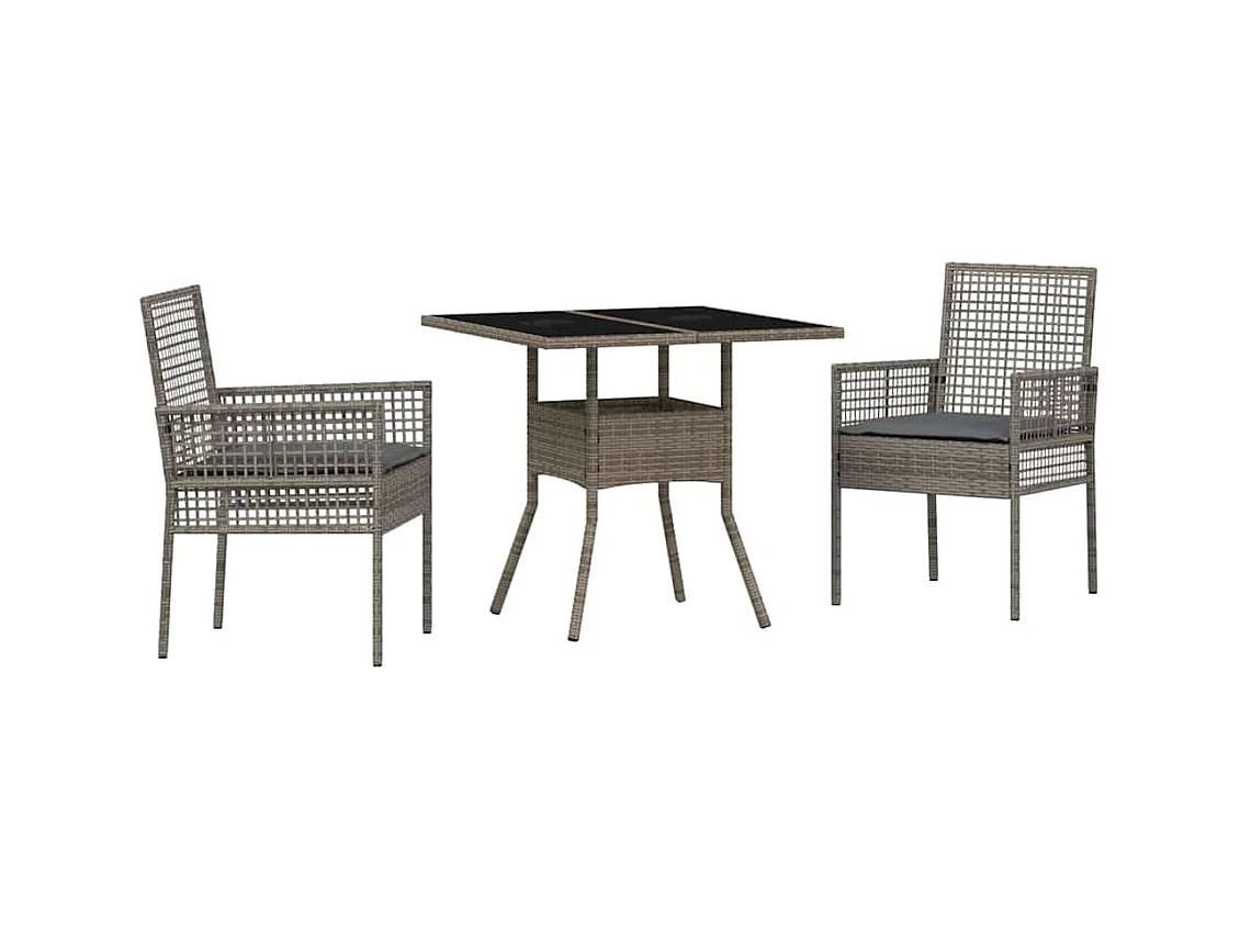 Set da pranzo da giardino in polyrattan da 3 pezzi, colore grigio
