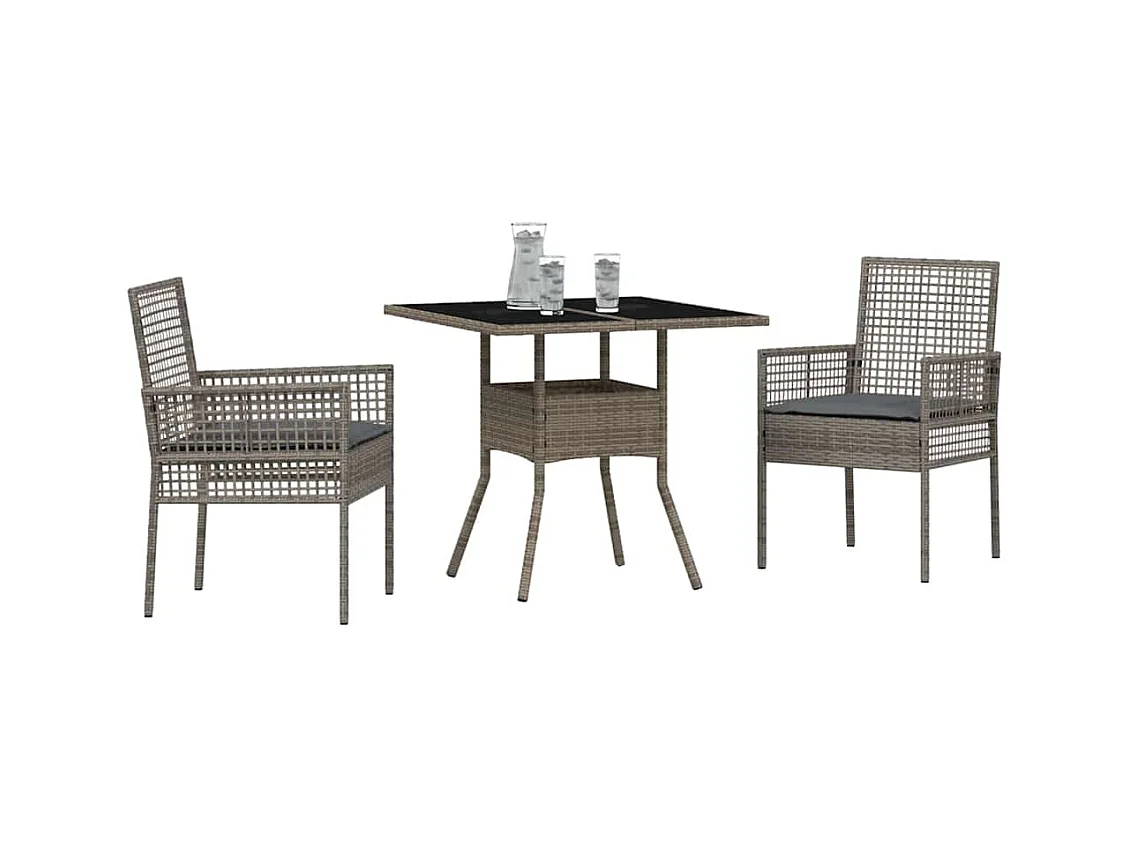 Set da pranzo da giardino in polyrattan da 3 pezzi, colore grigio