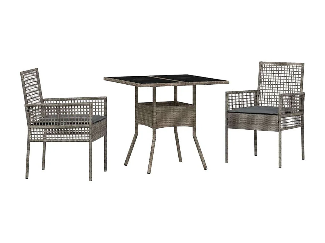 Ensemble de salle à manger de jardin 3 pièces en poly rattan gris