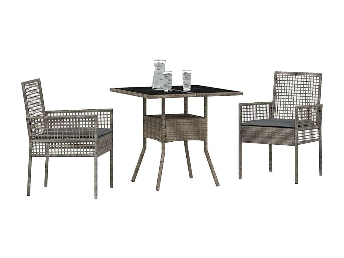 Ensemble de salle à manger de jardin 3 pièces en poly rattan gris