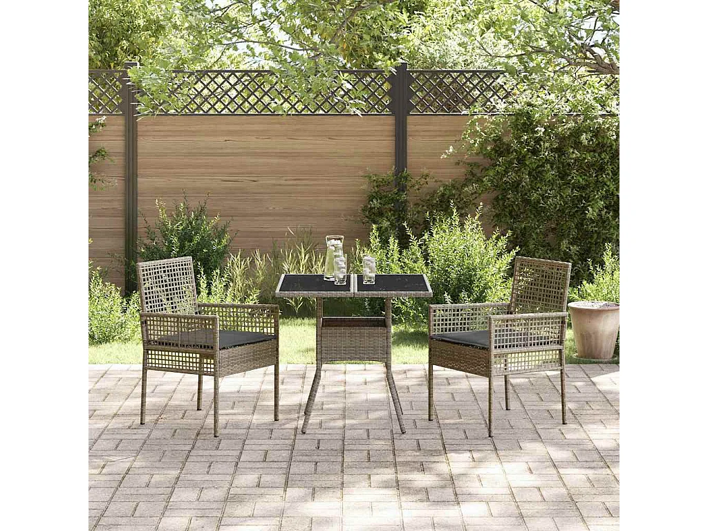 Ensemble de salle à manger de jardin 3 pièces en poly rattan gris