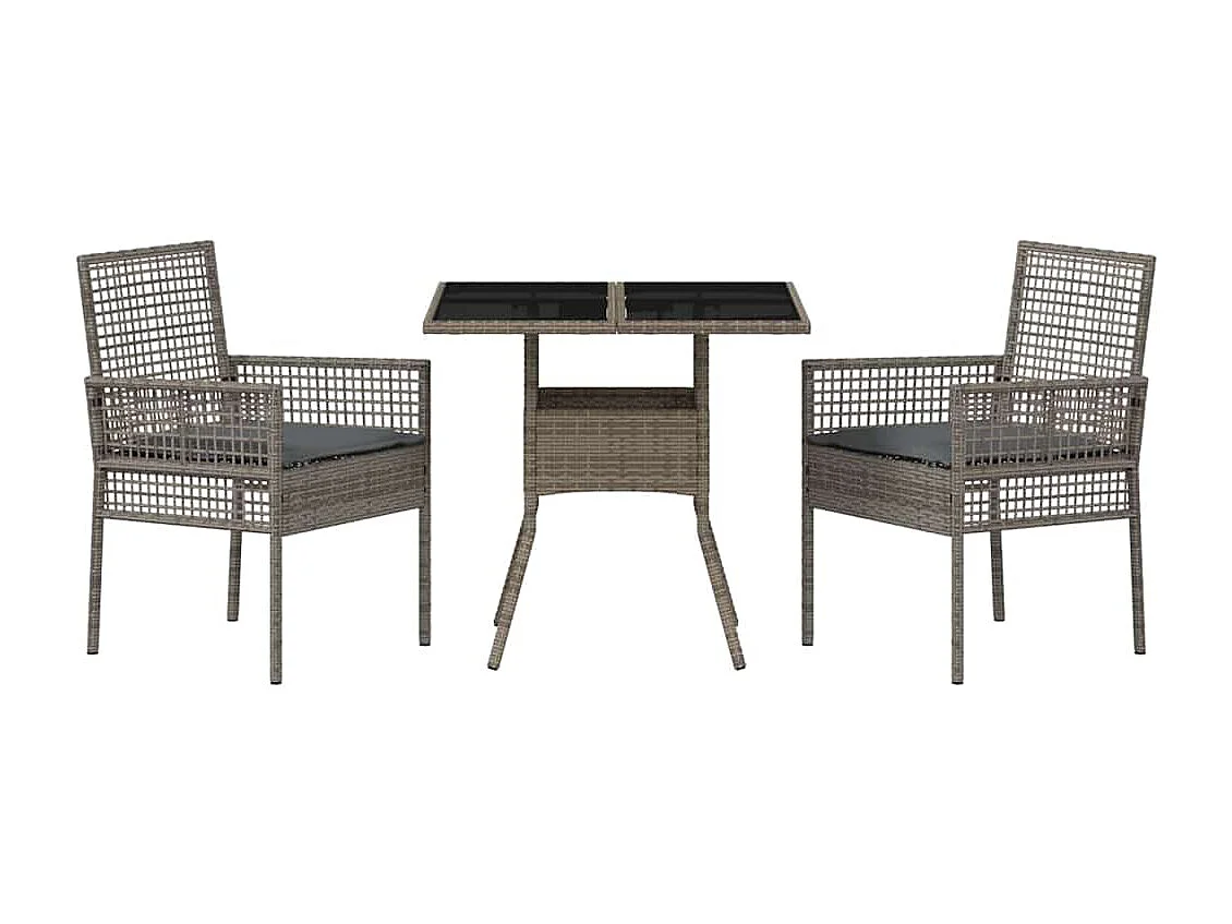 Ensemble de salle à manger de jardin 3 pièces en poly rattan gris