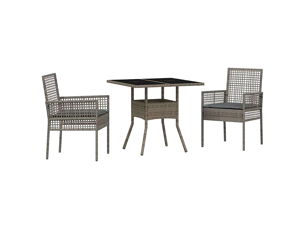 Set da pranzo da giardino in polyrattan da 3 pezzi, colore grigio