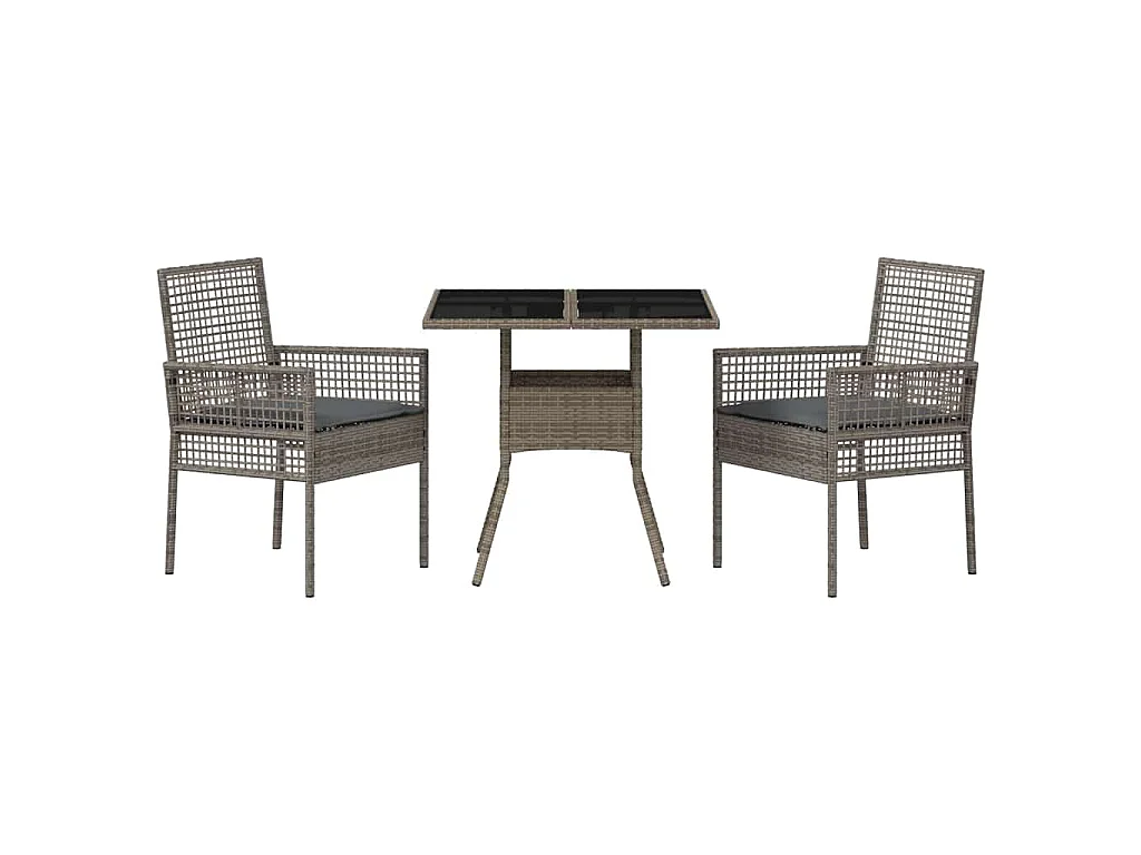 Set da pranzo da giardino in polyrattan da 3 pezzi, colore grigio