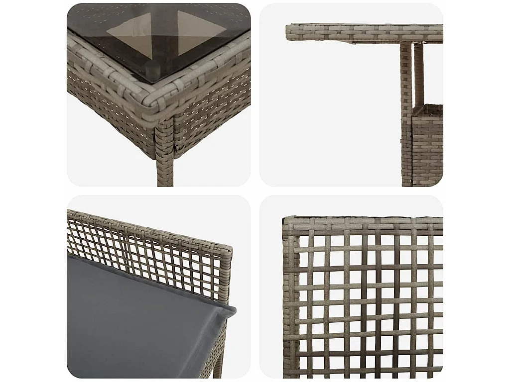 Set da pranzo da giardino in polyrattan da 3 pezzi, colore grigio