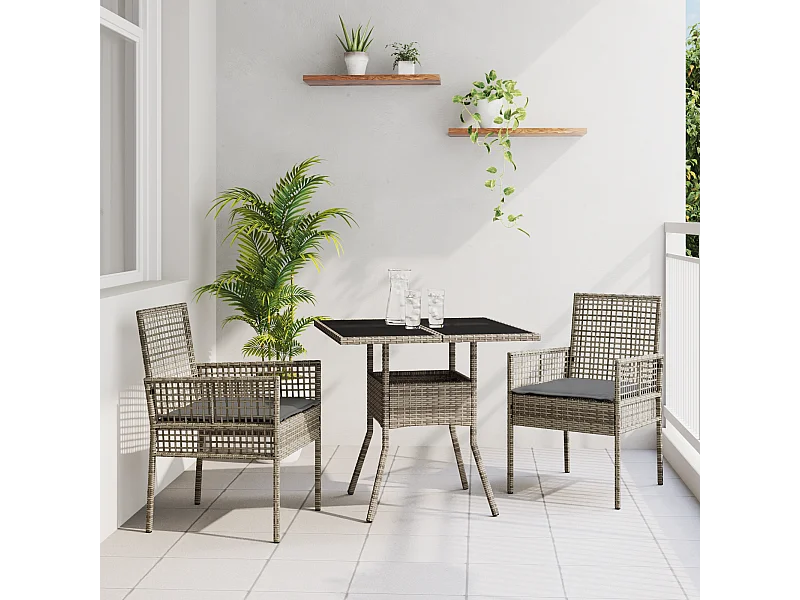 3-teiliges Polyrattan-Garten-Essset in Grau