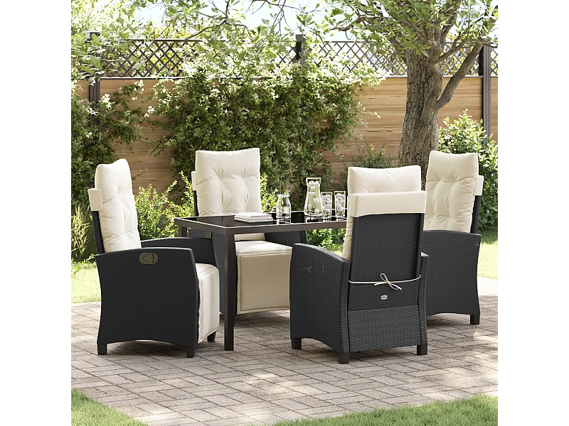 Ensemble de salle à manger de jardin 5 pièces Rattan poly noir