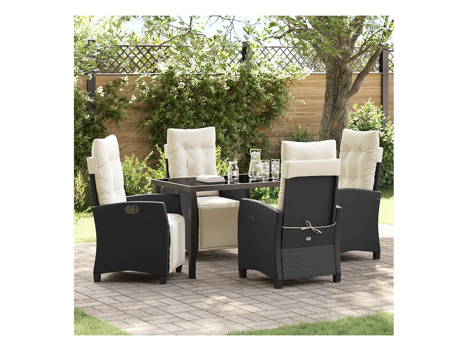Ensemble de salle à manger de jardin 5 pièces Rattan poly noir