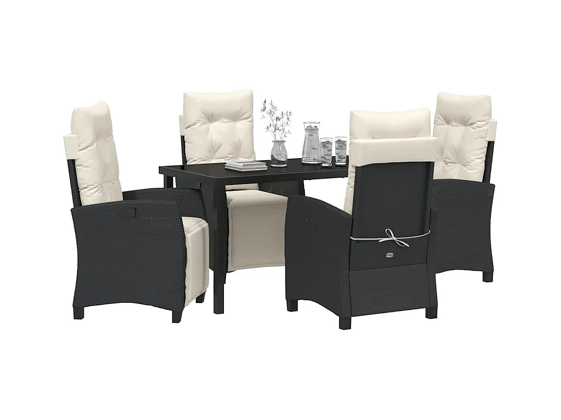 Ensemble de salle à manger de jardin 5 pièces Rattan poly noir