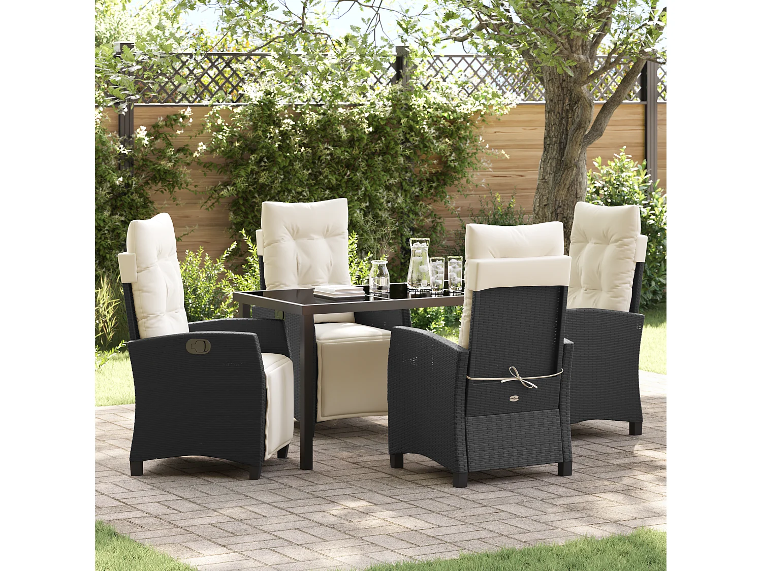 Ensemble de salle à manger de jardin 5 pièces Rattan poly noir