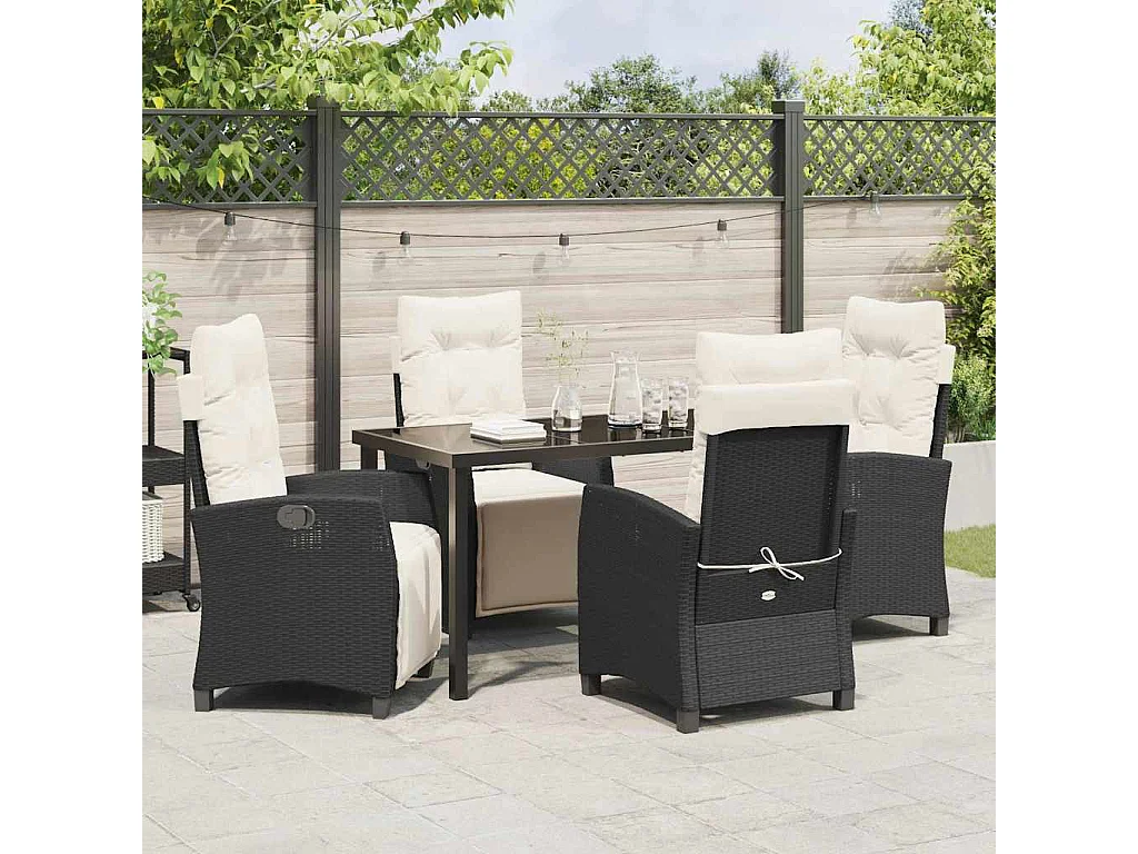 Ensemble de salle à manger de jardin 5 pièces Rattan poly noir