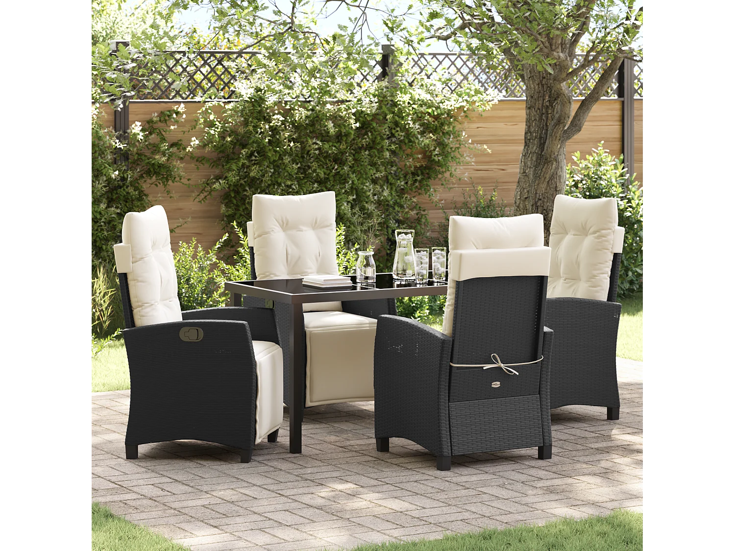 Ensemble de salle à manger de jardin 5 pièces Rattan poly noir