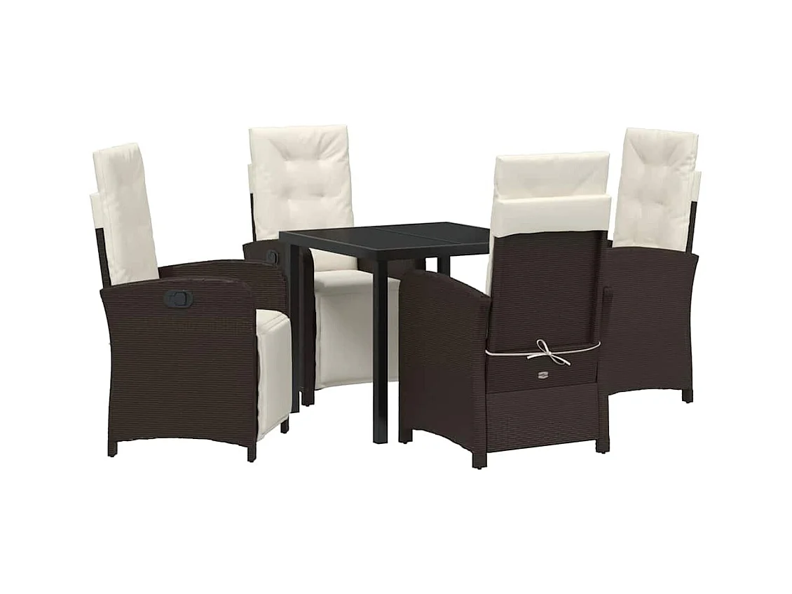 Set da pranzo da giardino 5 pezzi con cuscini in rattan marrone