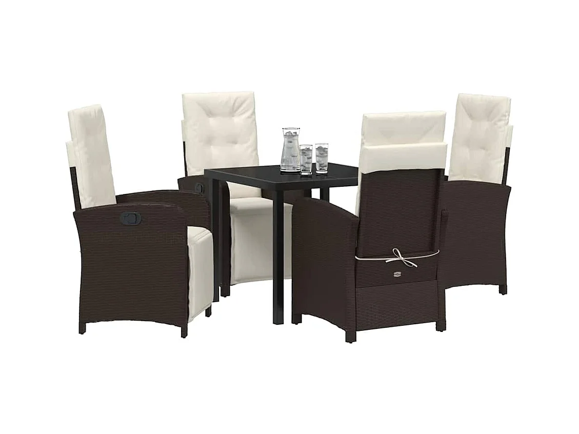 Set da pranzo da giardino 5 pezzi con cuscini in rattan marrone