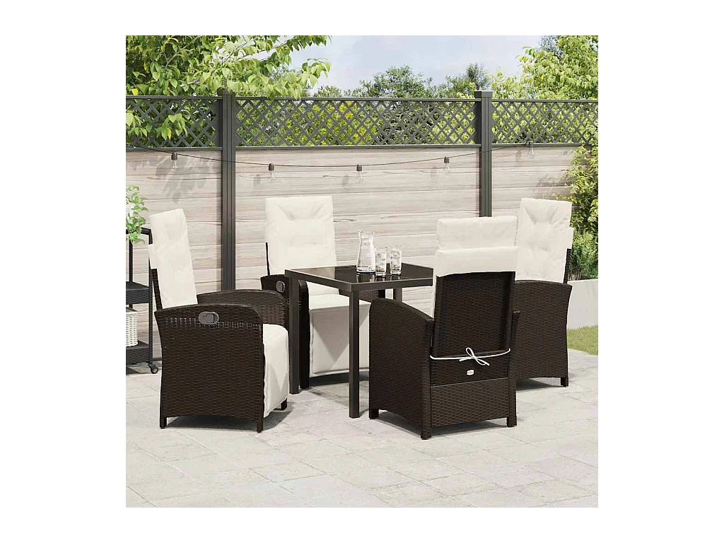 Set da pranzo da giardino 5 pezzi con cuscini in rattan marrone