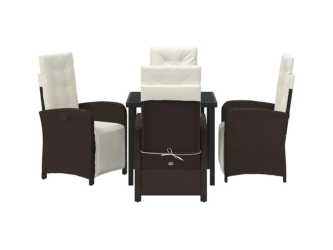 Set da pranzo da giardino 5 pezzi con cuscini in rattan marrone