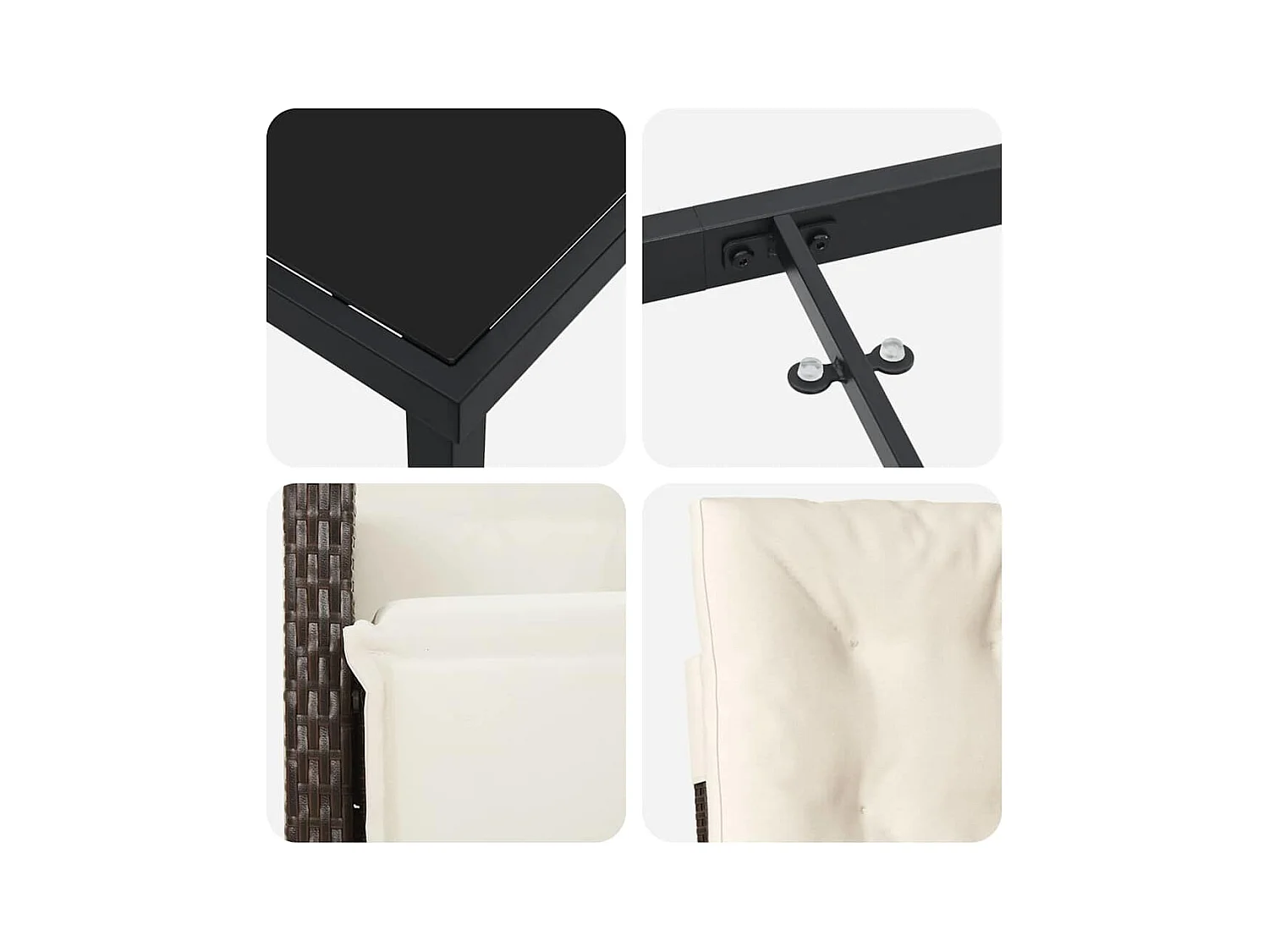 Set da pranzo da giardino 5 pezzi con cuscini in rattan marrone