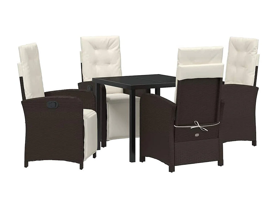 5-delige tuinset met bruine rotan kussens