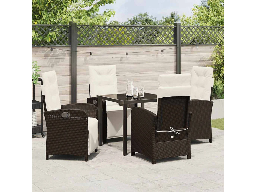 5-delige tuinset met bruine rotan kussens