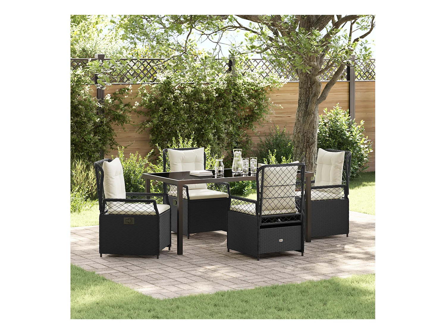 Ensemble de jardin 5 pièces noir rattan poly