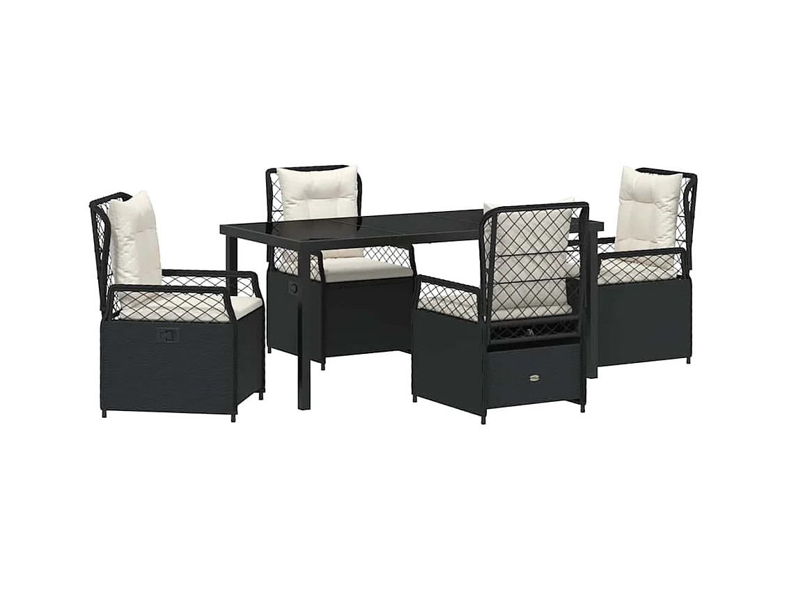 Ensemble de jardin 5 pièces noir rattan poly