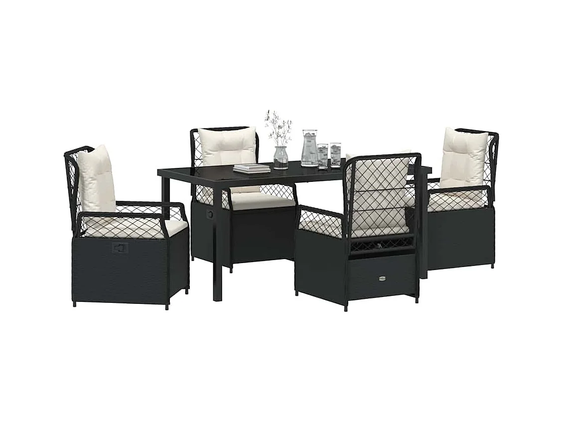Ensemble de jardin 5 pièces noir rattan poly