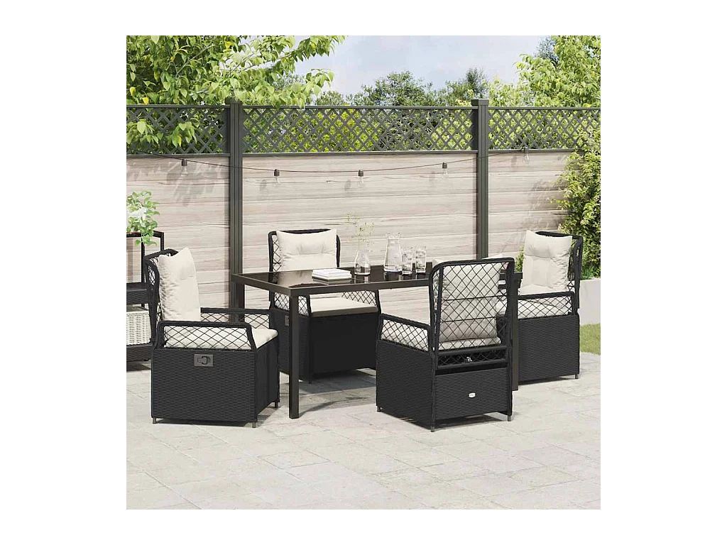 Ensemble de jardin 5 pièces noir rattan poly