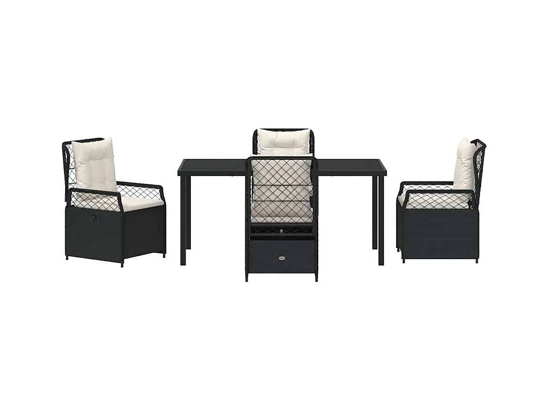 Ensemble de jardin 5 pièces noir rattan poly