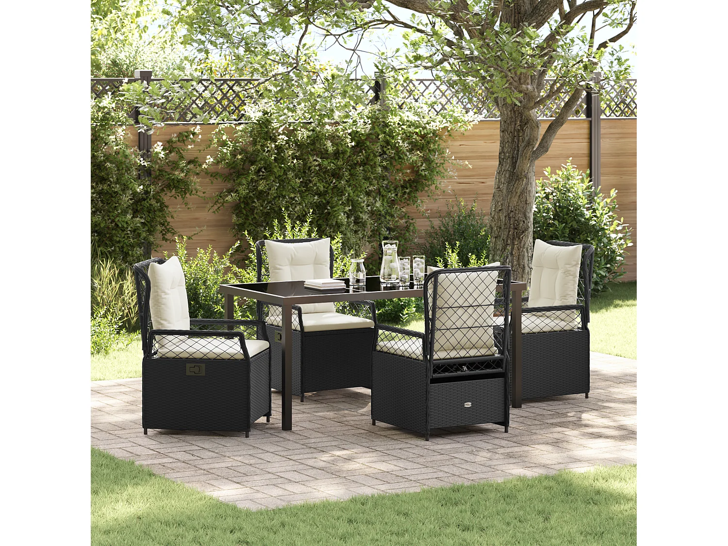 5-teiliges schwarzes Rattan-Poly-Gartenset
