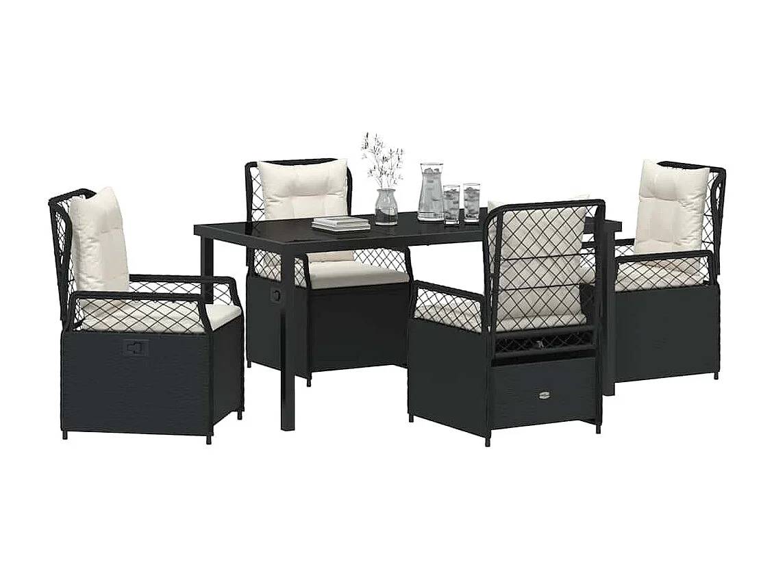 5-teiliges schwarzes Rattan-Poly-Gartenset