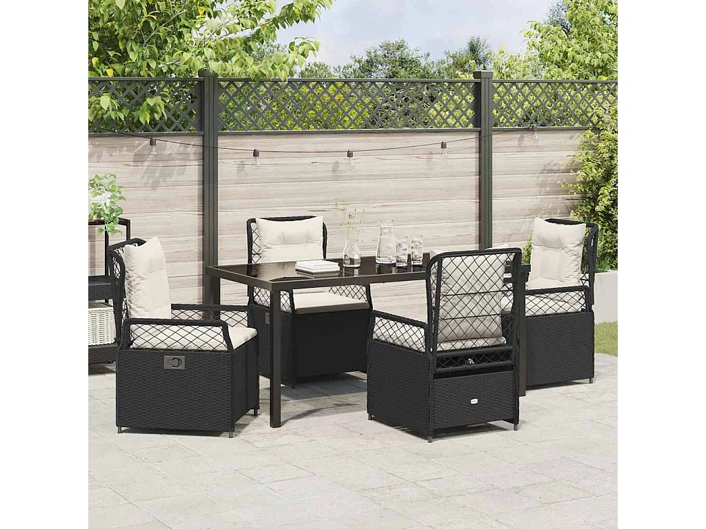 5-teiliges schwarzes Rattan-Poly-Gartenset