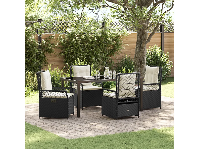 Set da giardino in rattan nero da 5 pezzi