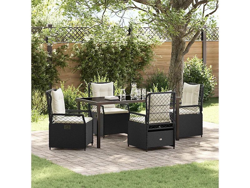 Ensemble de jardin 5 pièces noir rattan poly