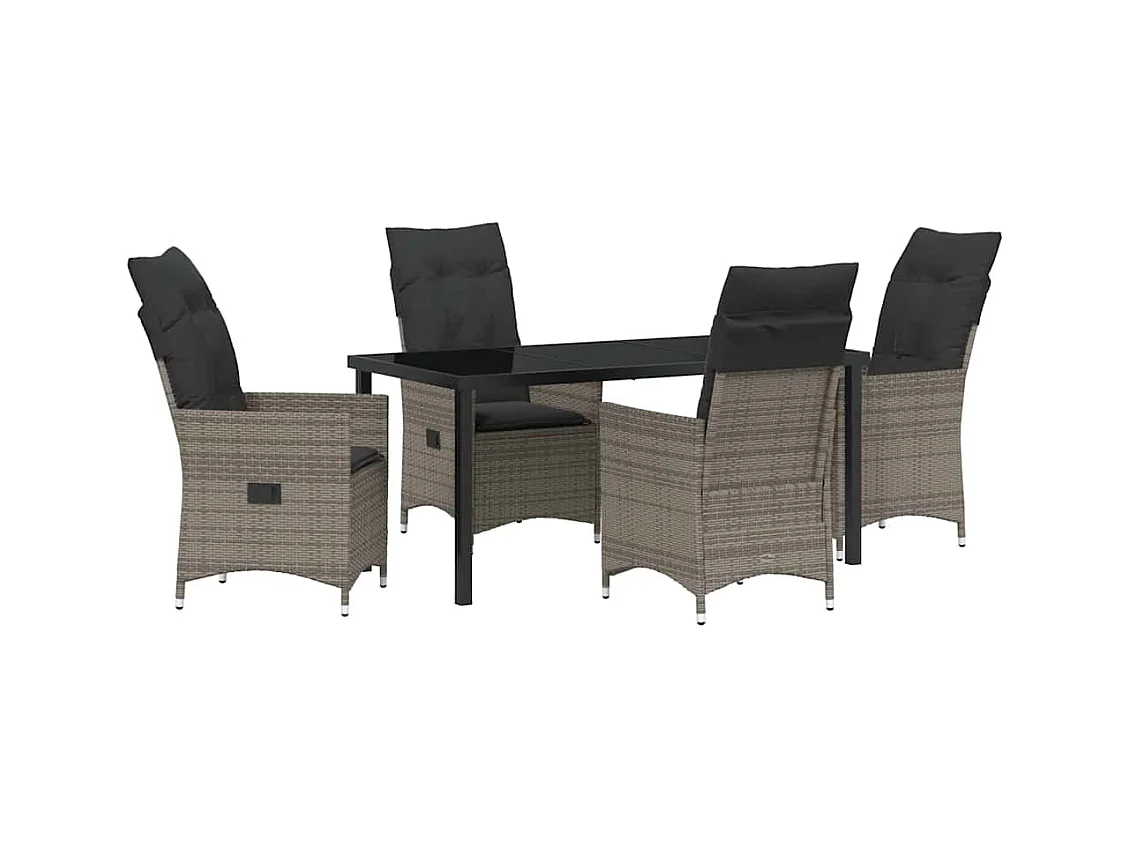 Set da pranzo da giardino 5 pezzi con cuscini in polyrattan grigio